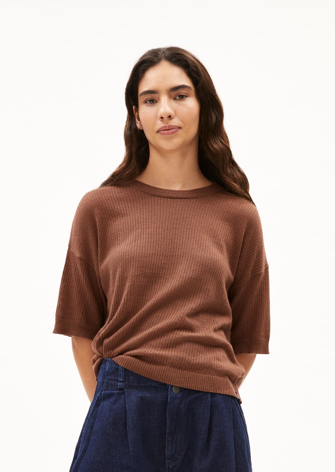 T-shirt côtelé en lin recyclé | marron "lillaas lino nutshell"
