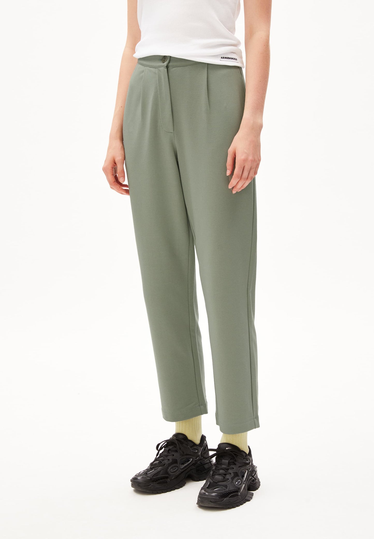 Pantalon droit en tencel et coton bio | vert "linaa lou grey green"