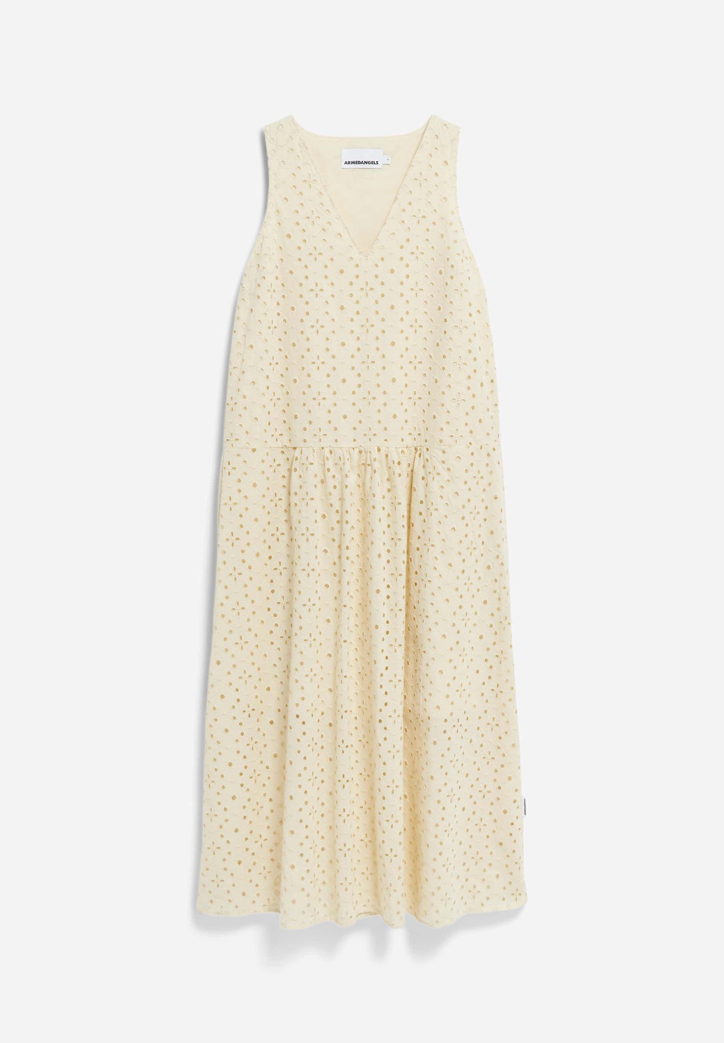 Robe brodée en coton biologique | beige "livalaa broidery - summer hay"