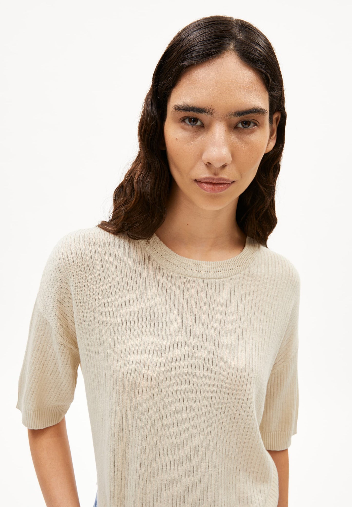 Top maille en lin, coton bio et ecovero  | écru "lizaa lino - raw white"