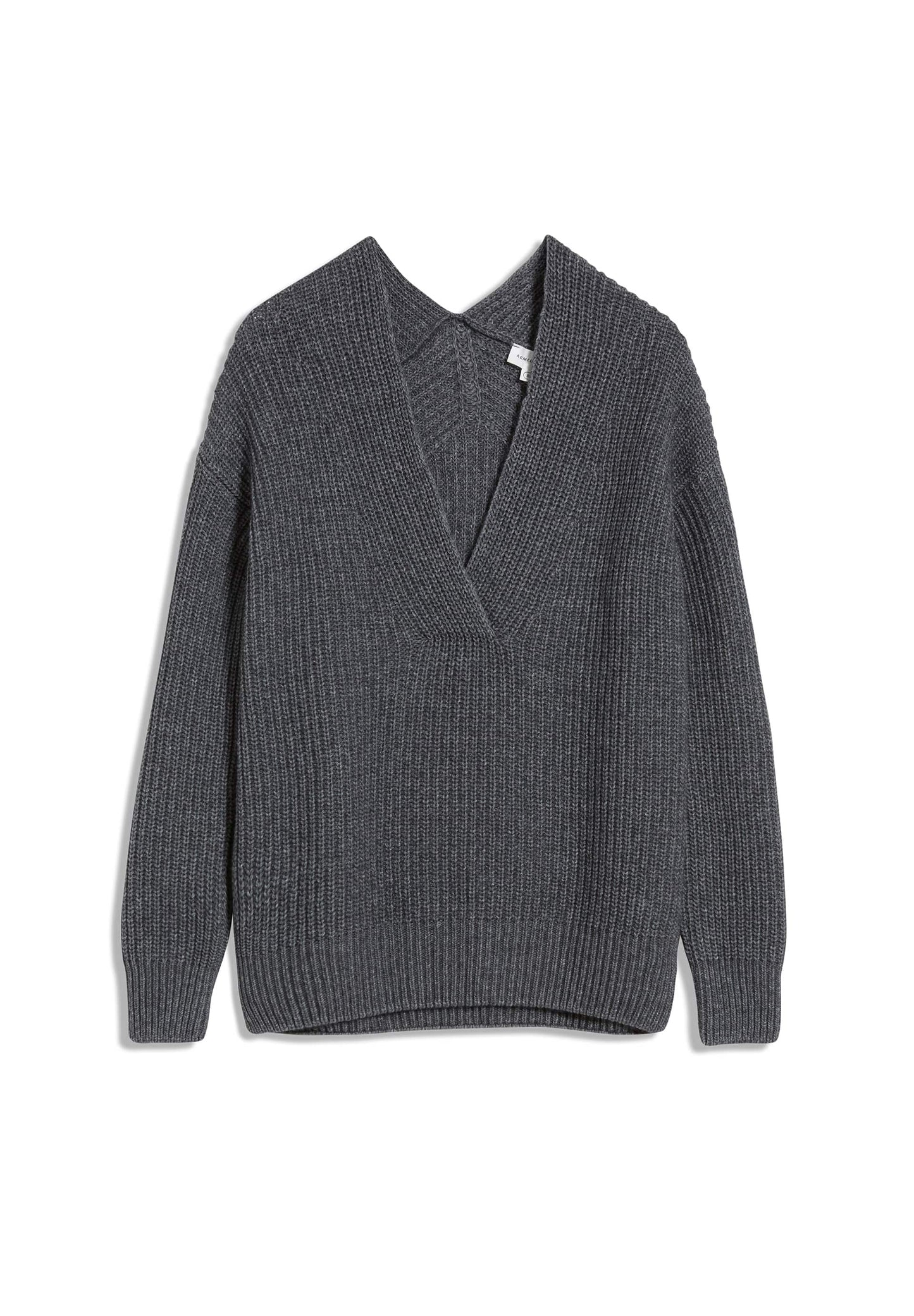 Pull maille col v gris en laine et coton bio - LOISAA mid grey melange