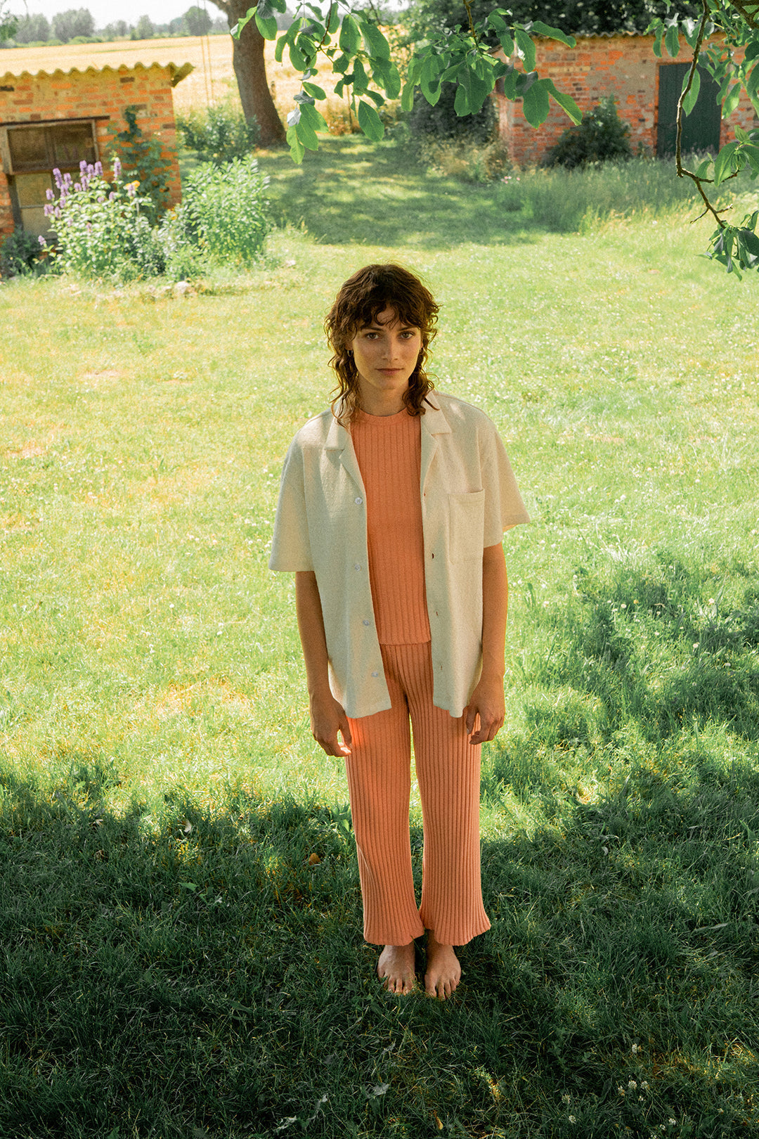 Pantalon côtelé orange en coton bio - ribbed lounge pant melon