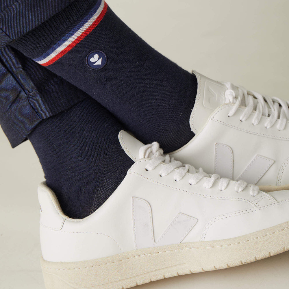 Chaussettes made in France en coton bio | marine "lucas drapeau plus marine lsf"