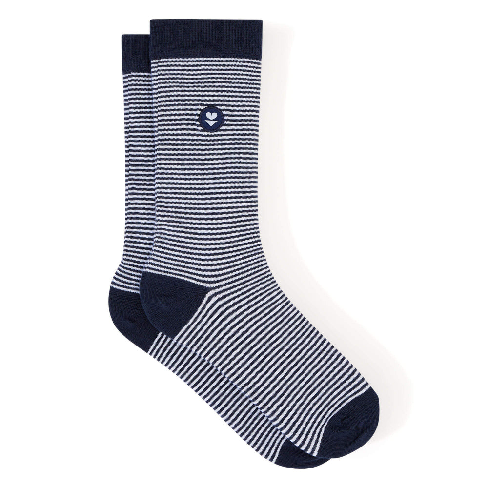 Chaussettes made in France rayées en coton bio | bleu "lucas plus mariniere bleu"