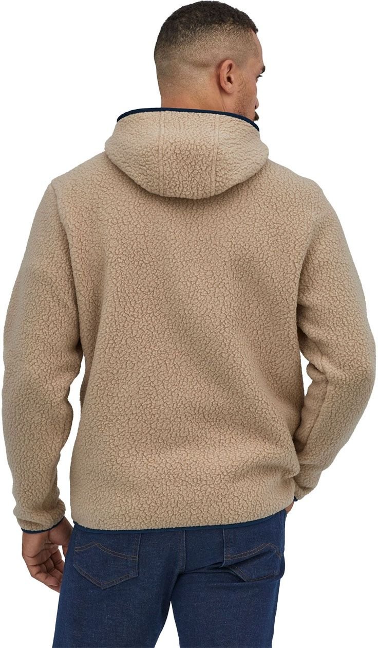 Polaire à capuche beige et bleue en recyclé - retro pile oar tan