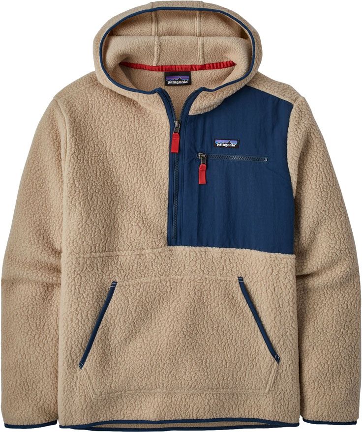 Polaire à capuche beige et bleue en recyclé - retro pile oar tan