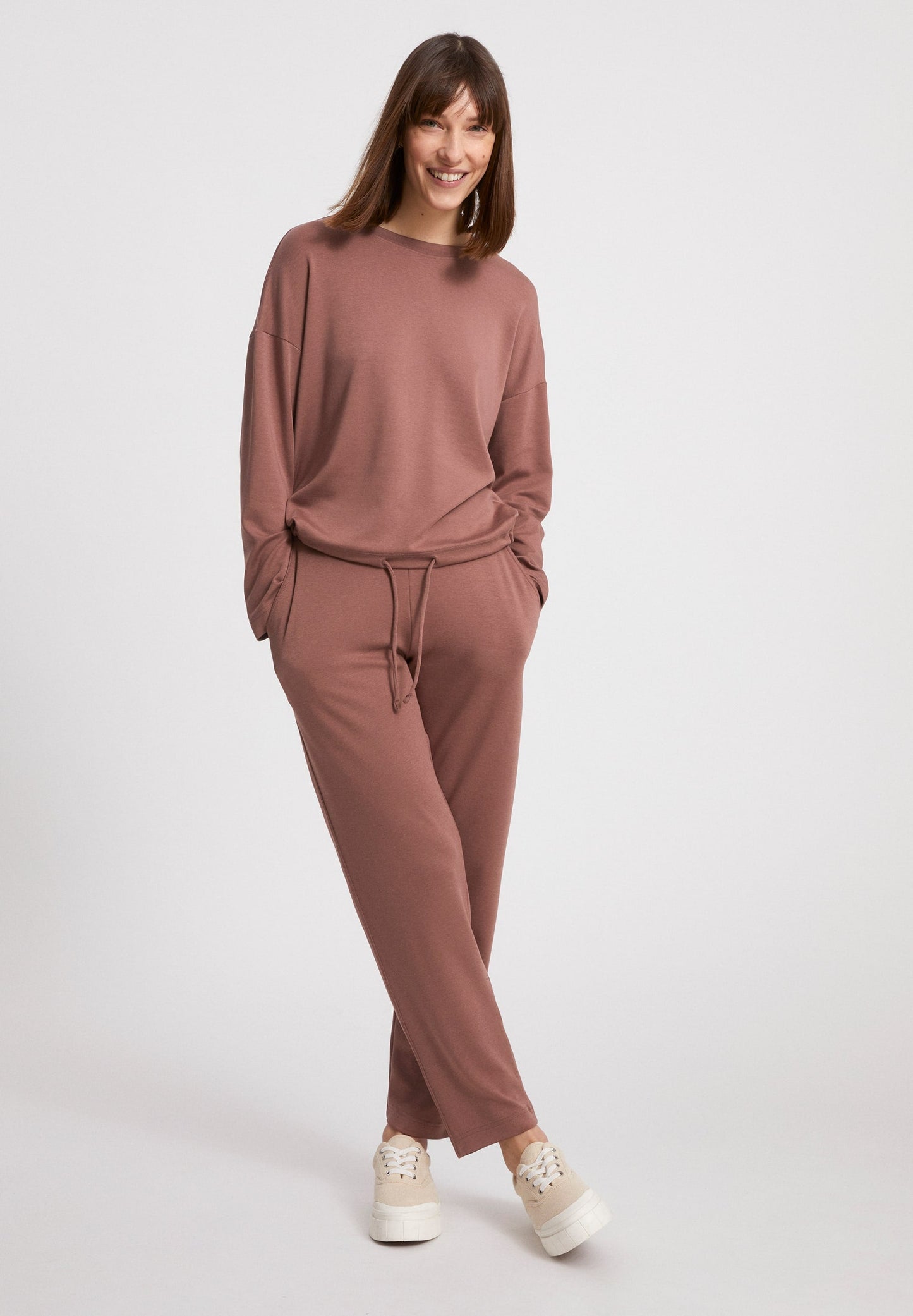 Sweat léger vieux rose lacé en tencel et coton bio - Mailaa dusty rose