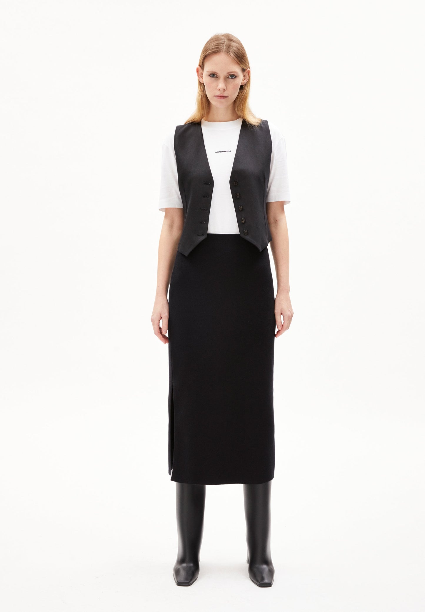 Jupe midi en coton bio | noir "maalin - black"