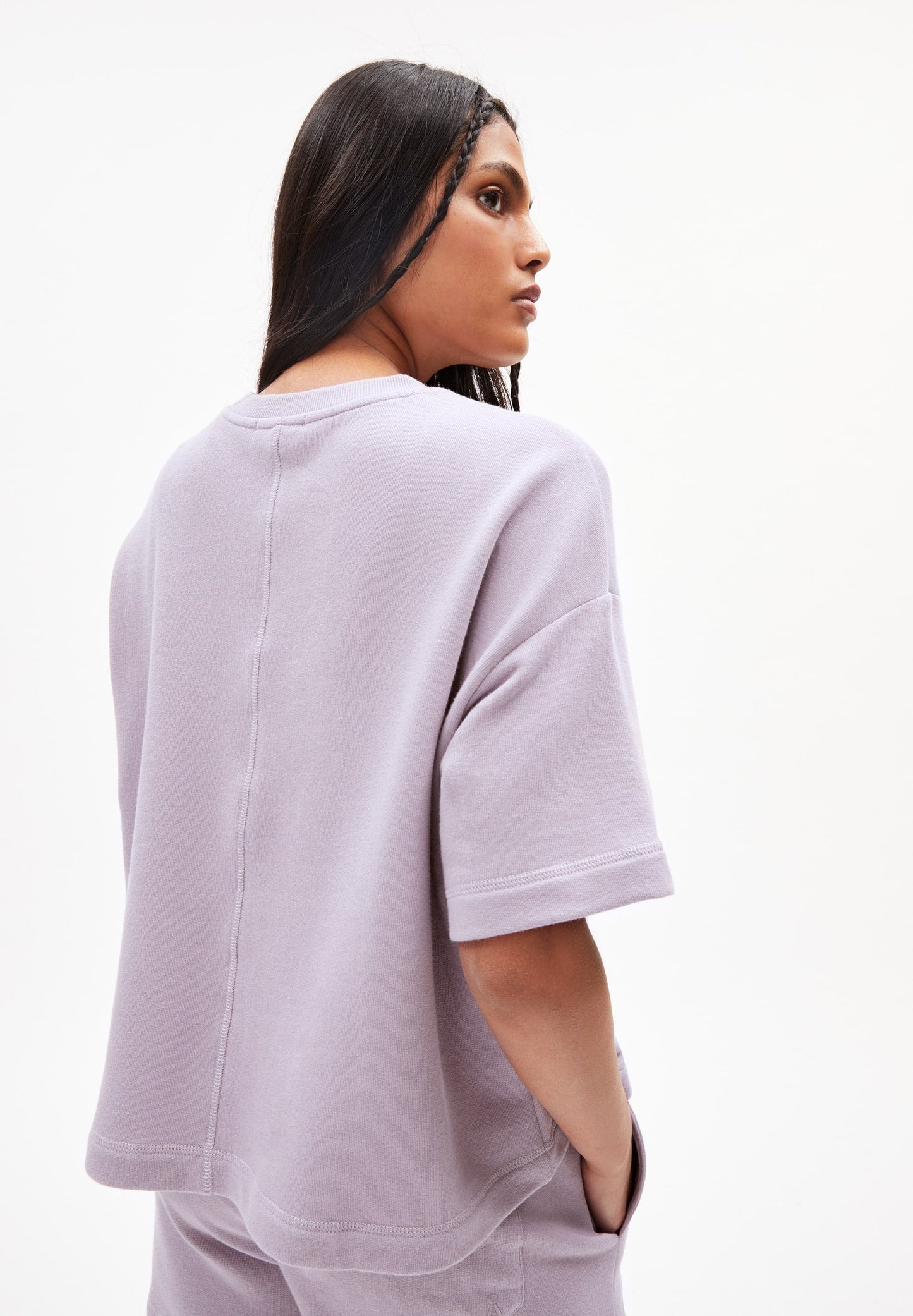 T-shirt épais lilas en coton bio - maarieka purple noise