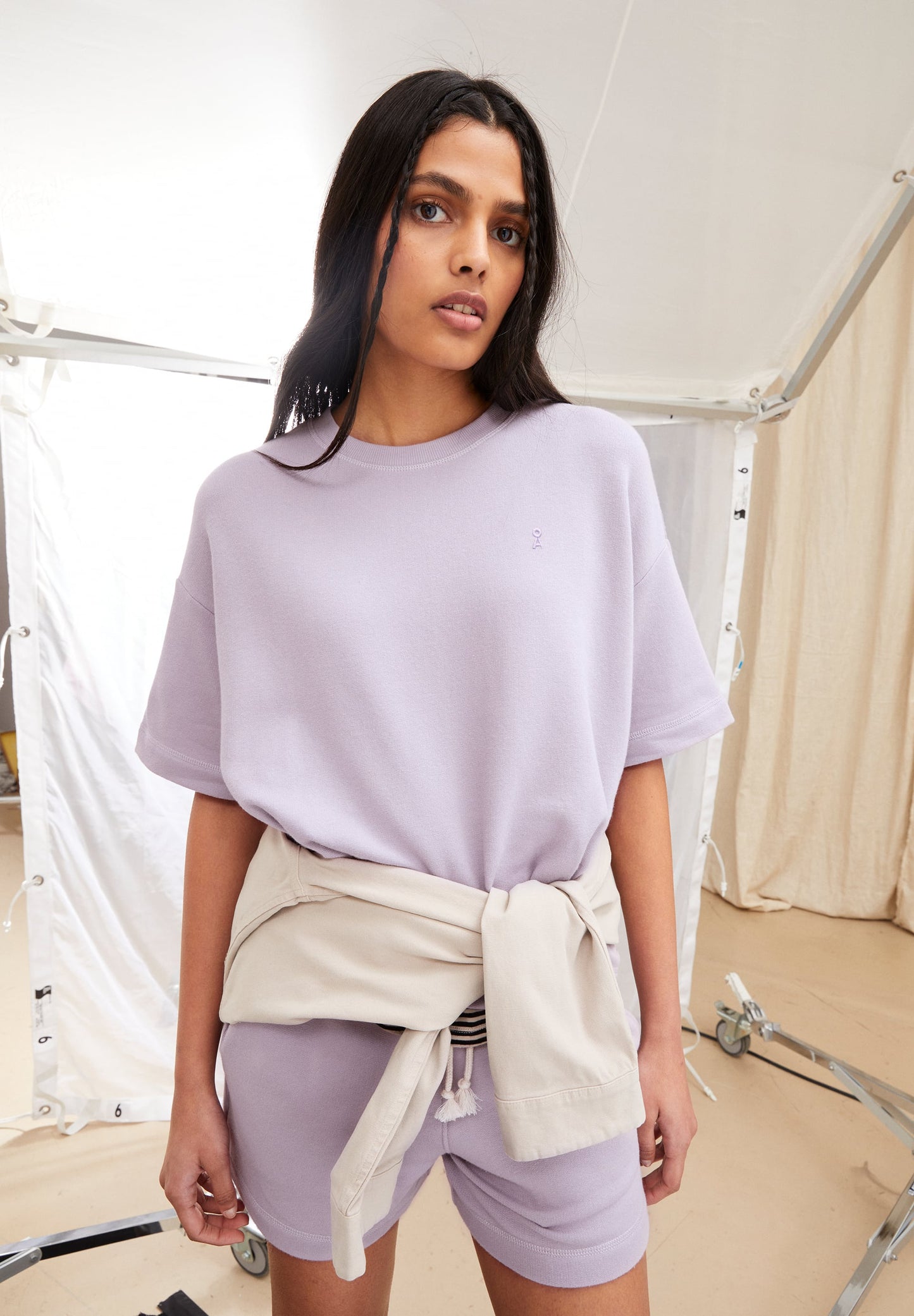 T-shirt épais lilas en coton bio - maarieka purple noise