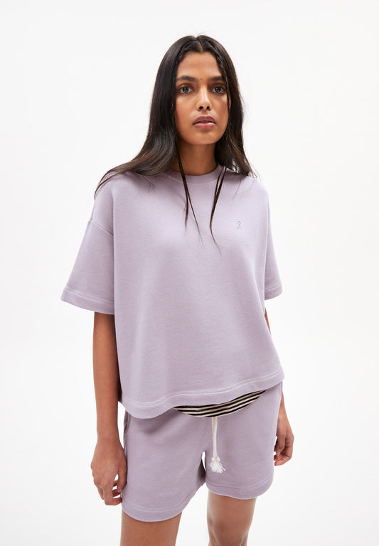 T-shirt épais lilas en coton bio - maarieka purple noise