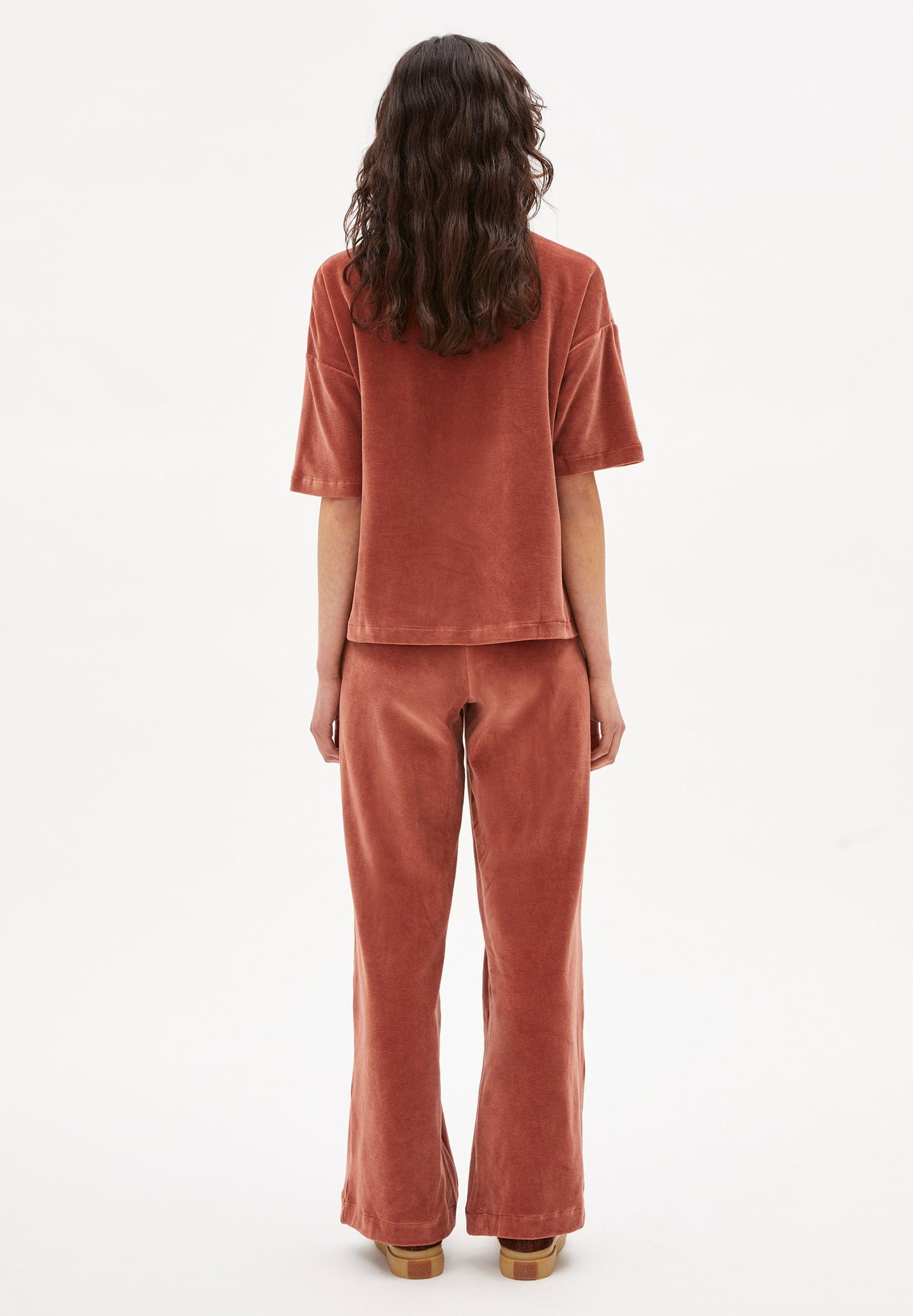 T-shirt ample velours vieux rose en coton bio - maarli copper glow