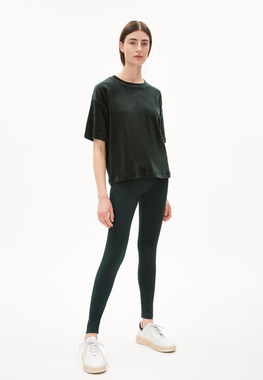 T-shirt ample velours vert foncé en coton bio - maarli dark scarab