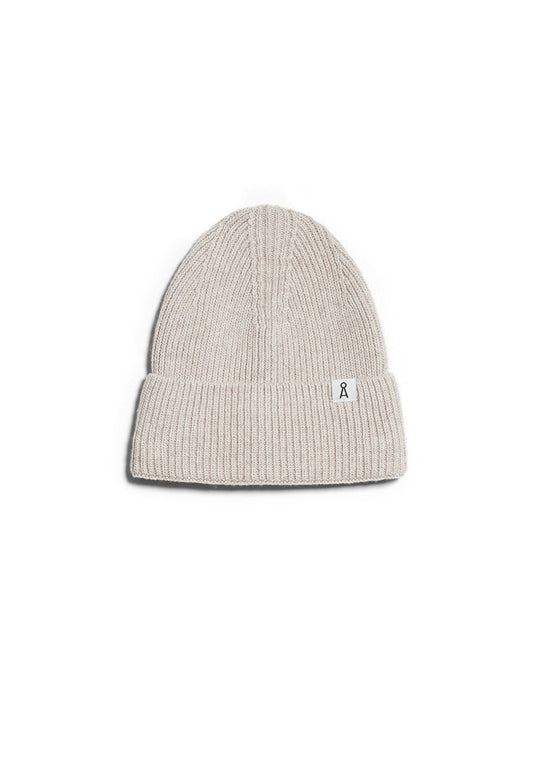 Bonnet beige en coton et laine bio - maax light desert melange