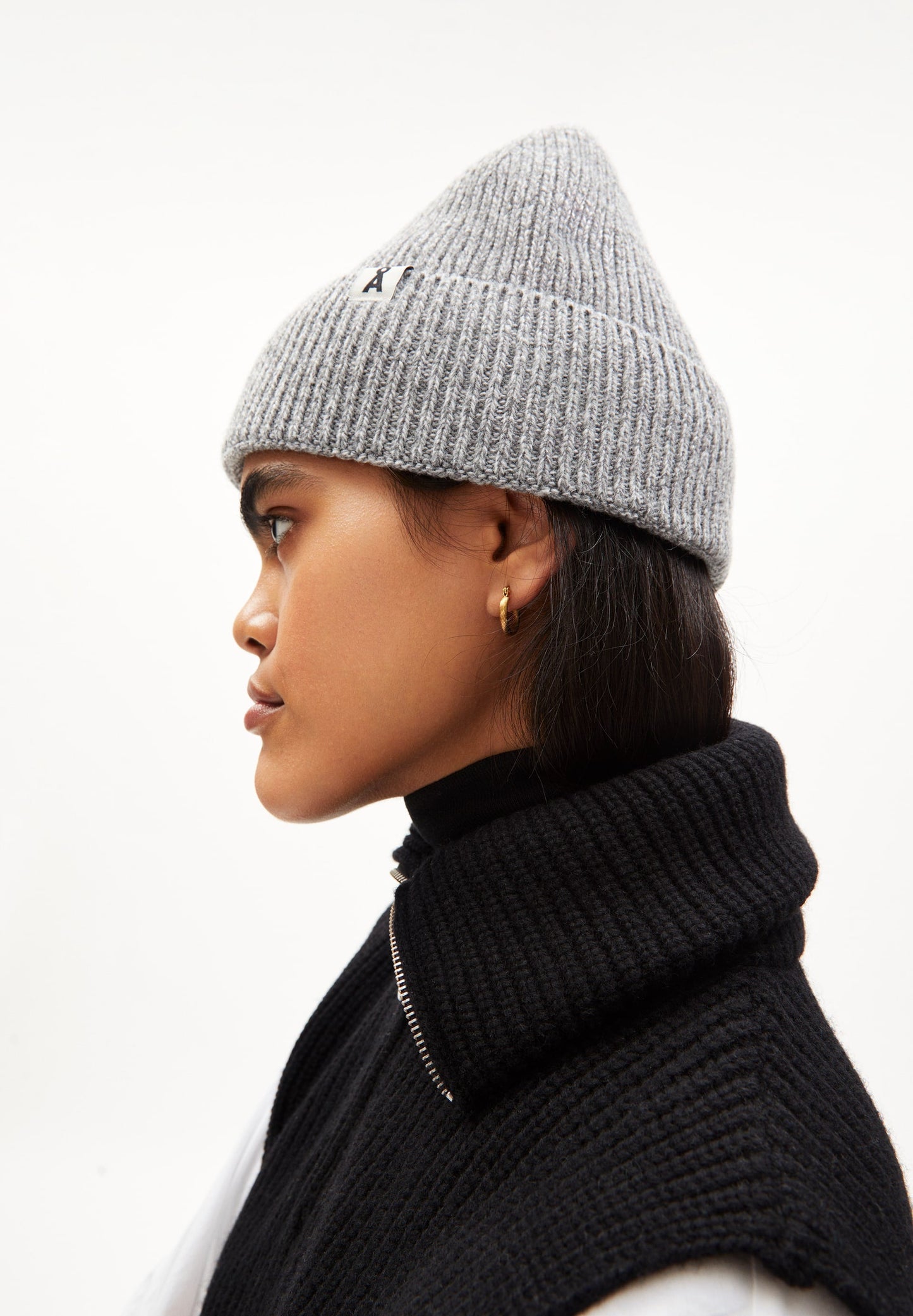 Bonnet gris en laine bio et matières recyclées - maax mid grey mouline