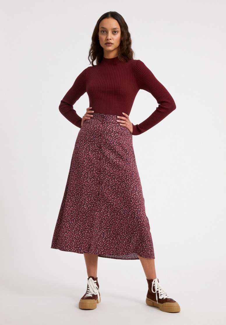 Jupe mi-longue violette à motifs en lenzing - MADALINAA MINIFLORAL