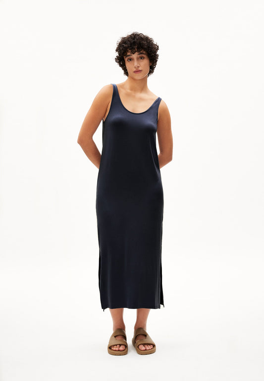 Robe longue marine en ecovero - maeliaa solid night sky