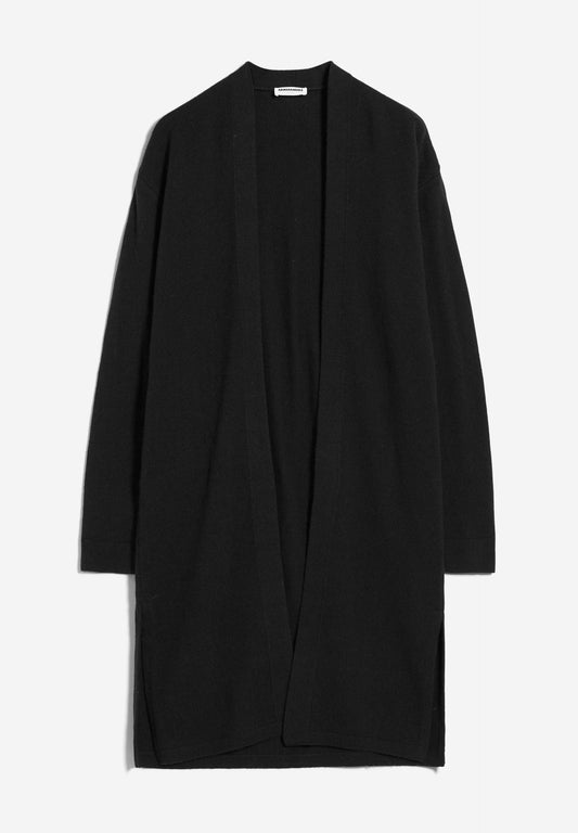 Gilet long noir en coton et laine bio - maertaa black