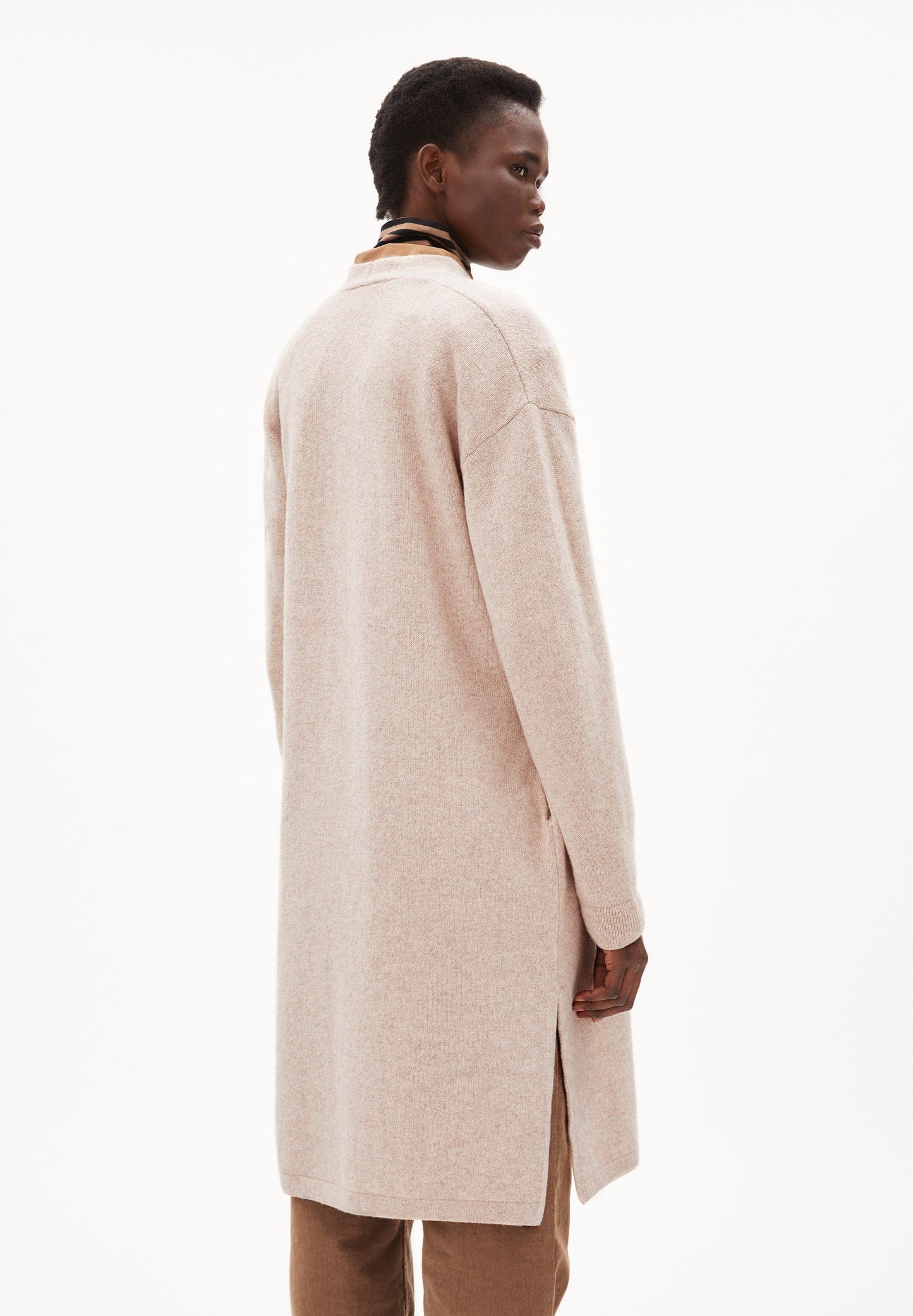 Gilet long caramel en coton et laine bio - maertaa light caramel melange