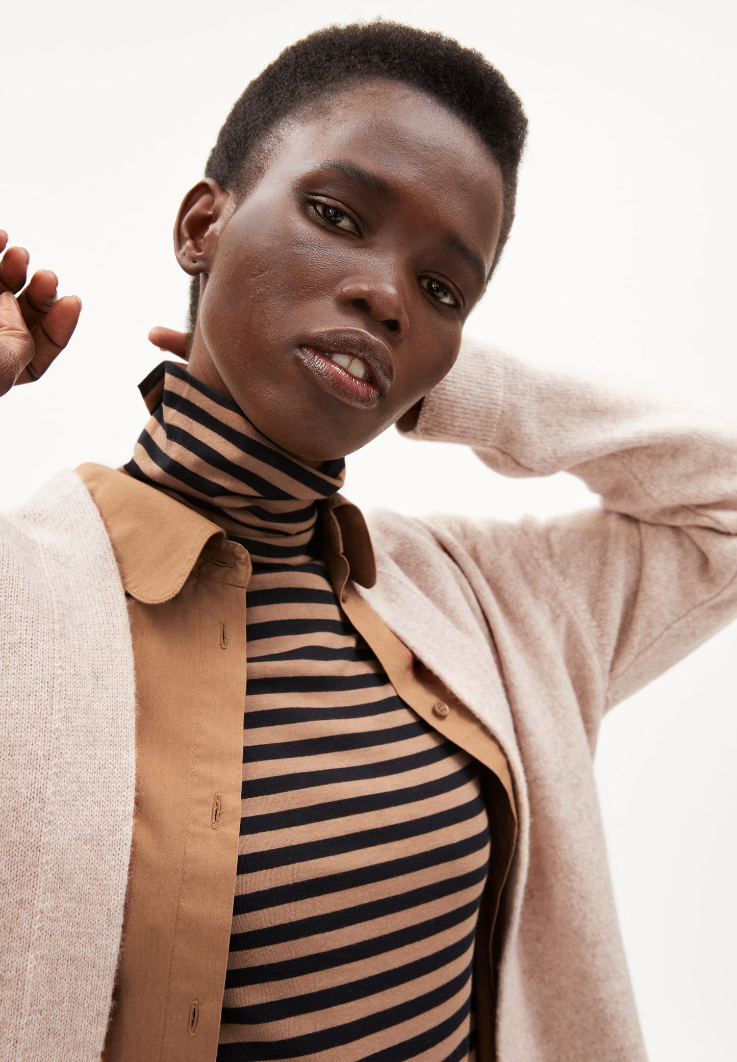 Gilet long caramel en coton et laine bio - maertaa light caramel melange