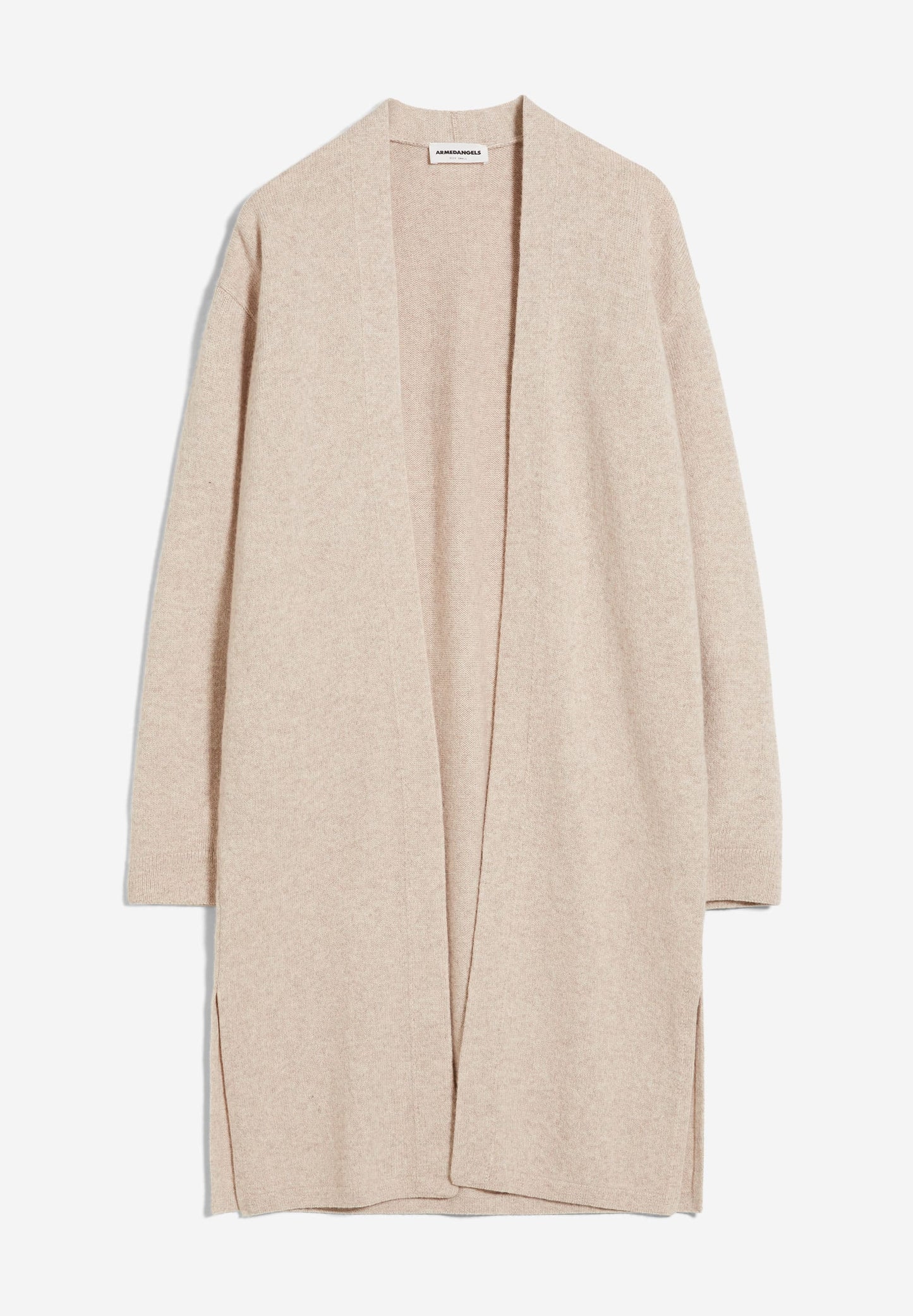 Gilet long caramel en coton et laine bio - maertaa light caramel melange