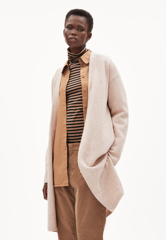 Gilet long caramel en coton et laine bio - maertaa light caramel melange