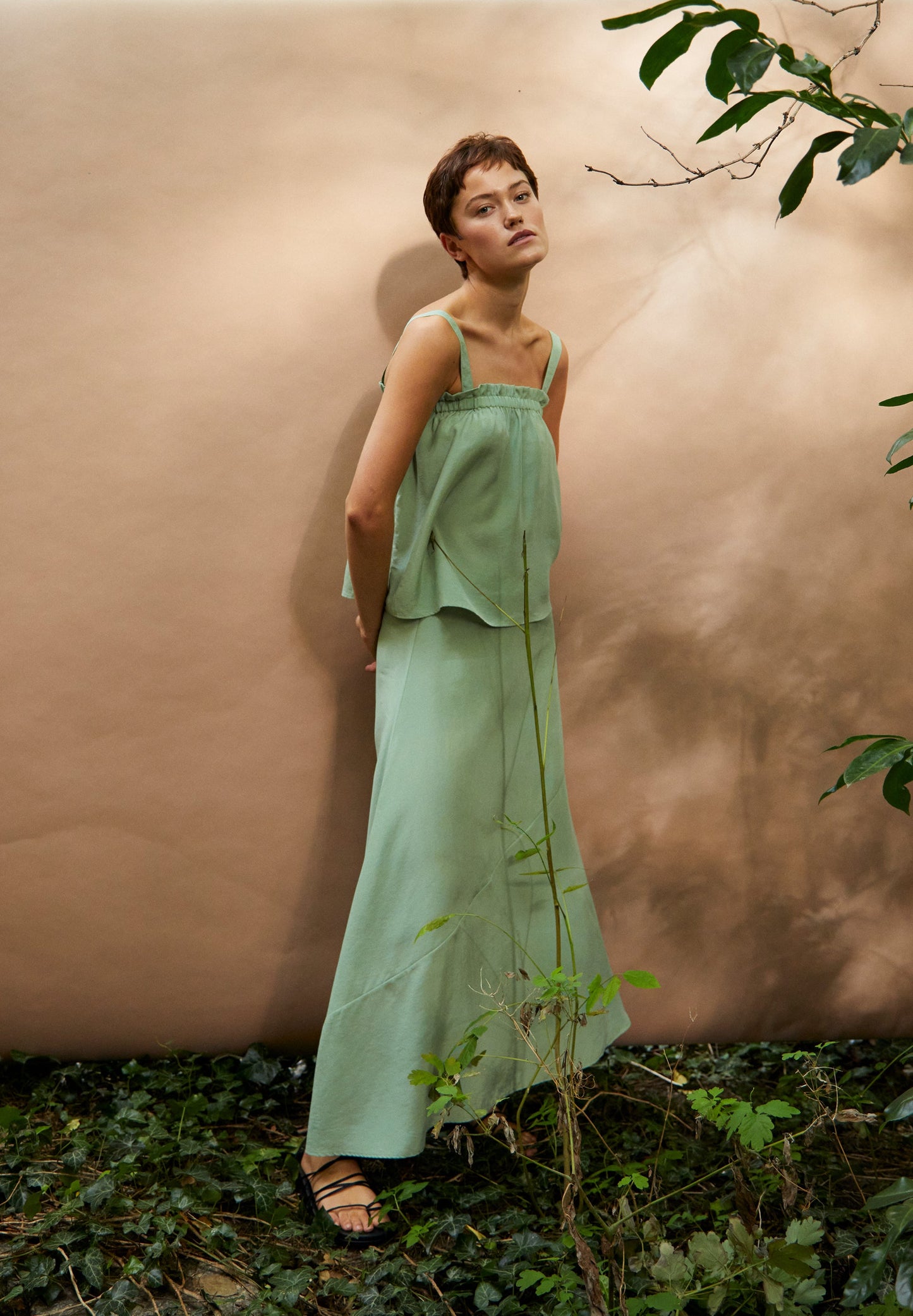Jupe longue verte en tencel - magaali - smith green