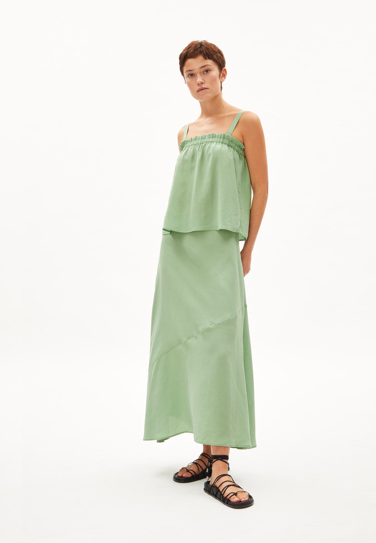 Jupe longue verte en tencel - magaali - smith green