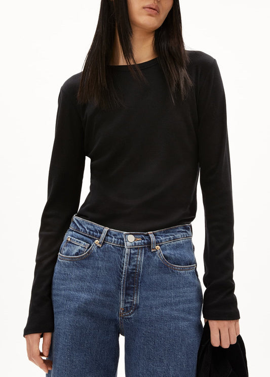 T-shirt manches longues en tencel® et laine bio | noir "maiaa luannaa - black"