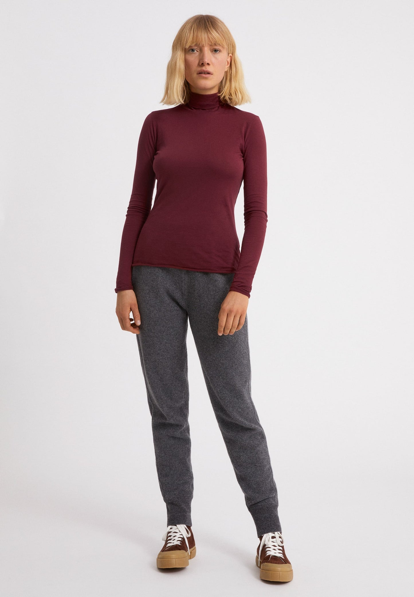 T-shirt manches longues col roulé rouge en coton bio - Malenaa