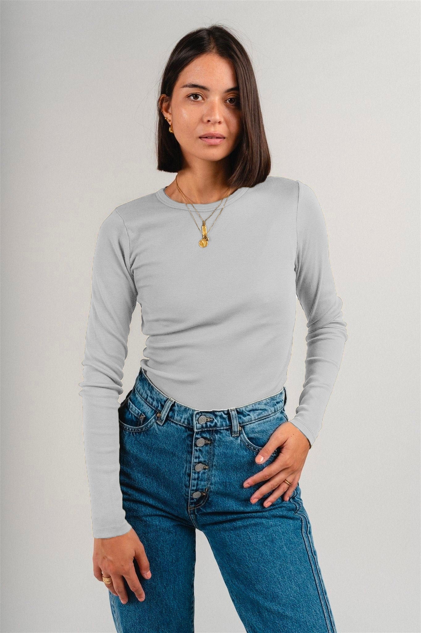 T-shirt manches longues côtelé en coton bio | gris "heather grey"