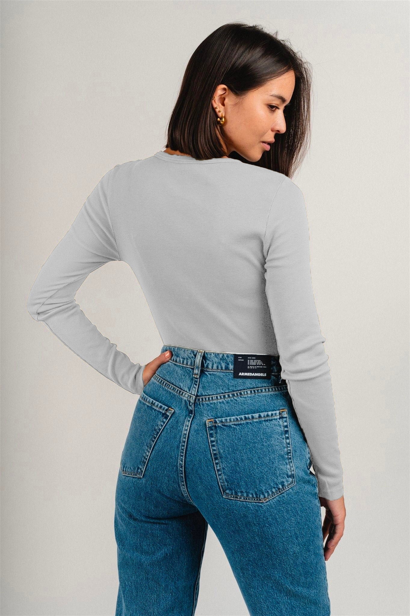 T-shirt manches longues côtelé en coton bio | gris "heather grey"