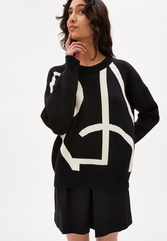 Pull bicolore en coton bio - MANIAA LOGOMANIA black-oatmilk