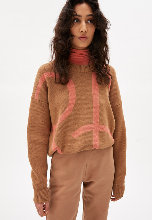Pull bicolore en coton bio - MANIAA LOGOMANIA smoky almond-pink maple