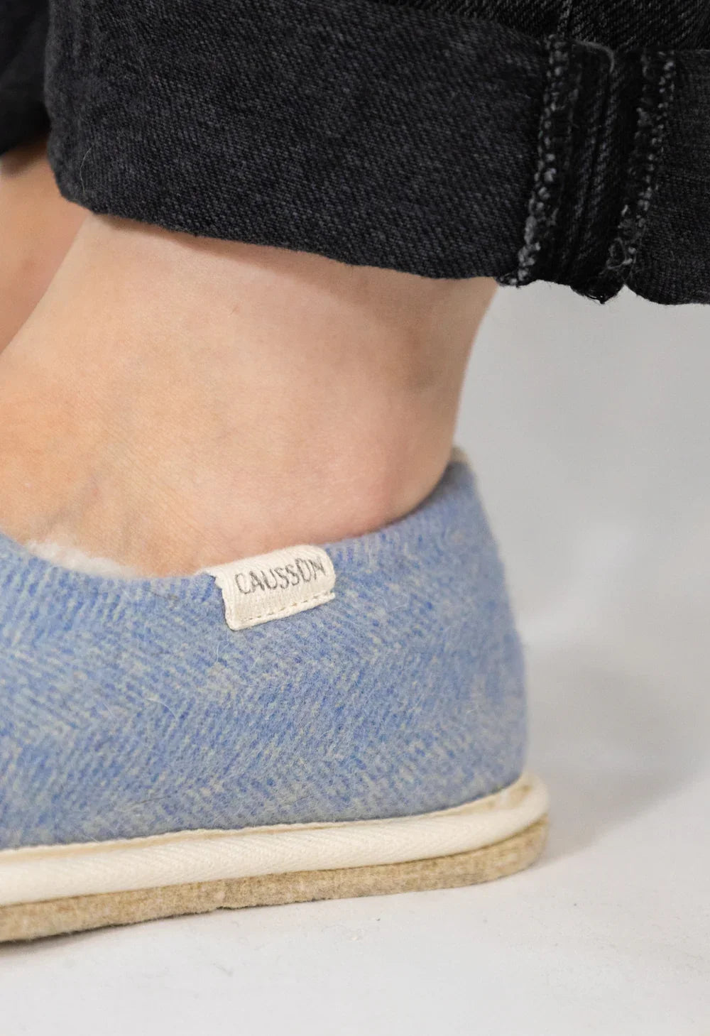 Chaussons en laine francaise | bleu "marcel chevrons bleu"
