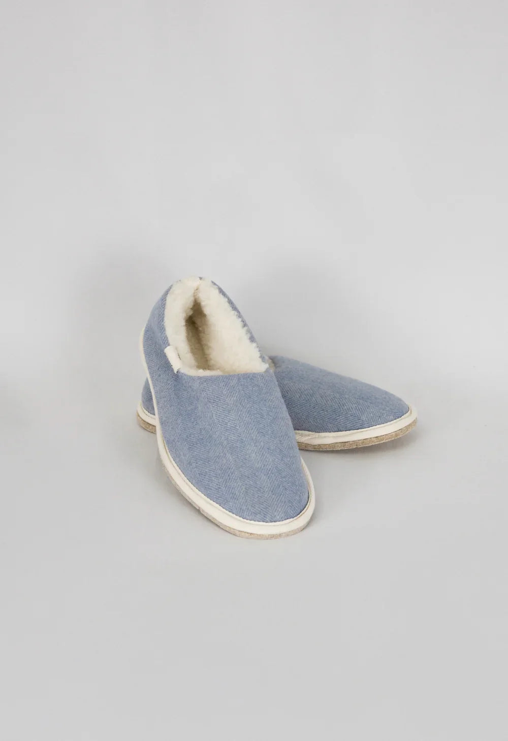 Chaussons en laine francaise | bleu "marcel chevrons bleu"