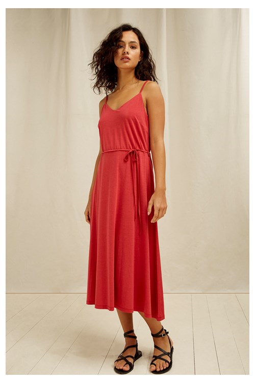 Robe longue rouge en tencel et coton bio - Marcy