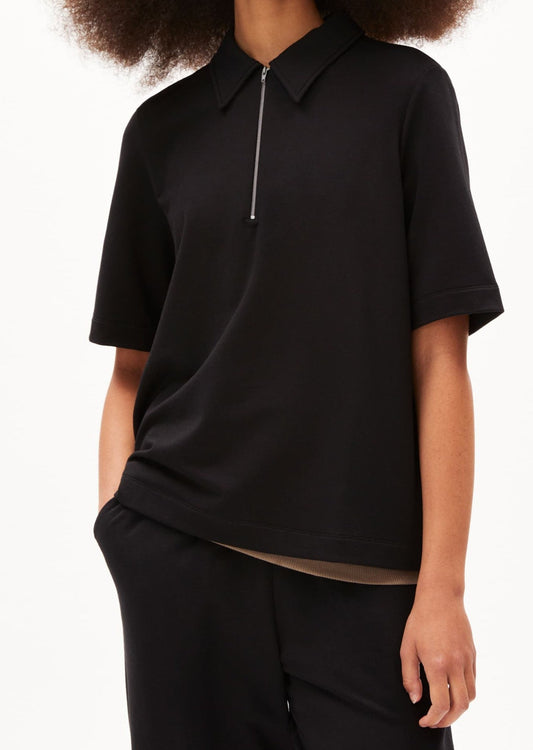 Top col zippé en coton bio et modal | noir "mariaa guadalupe black"