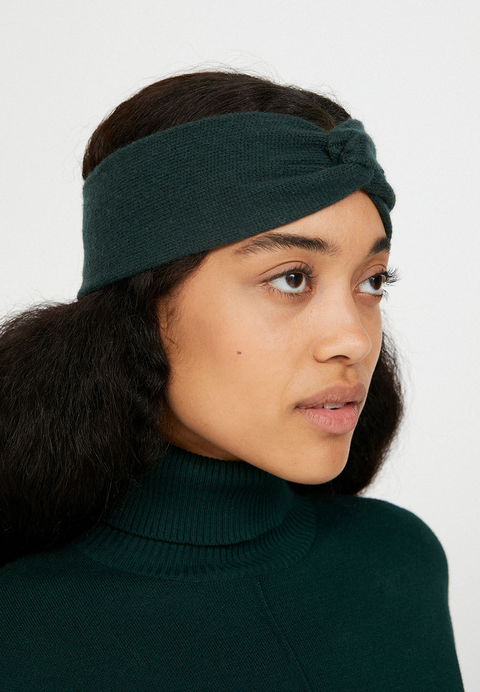 Bandeau vert bouteille en coton bio et laine bio - maritaa