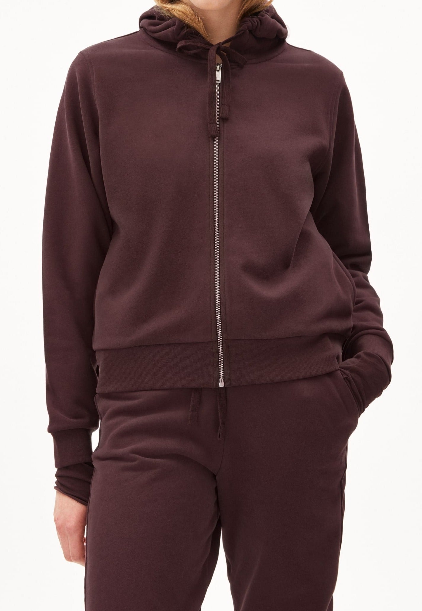 Sweat zippé violet foncé en coton biologique - marlinaa fudge