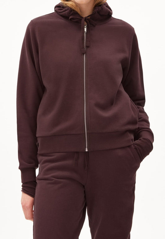Sweat zippé violet foncé en coton biologique - marlinaa fudge