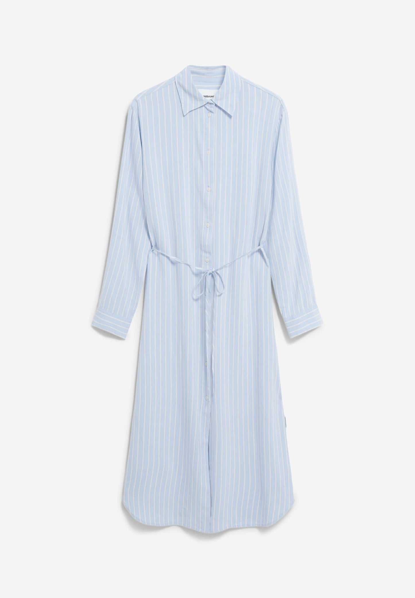 Robe chemise longue en viscose ecovero et lin | bleu "mathaa lino stripes - silky blue-morning sky"