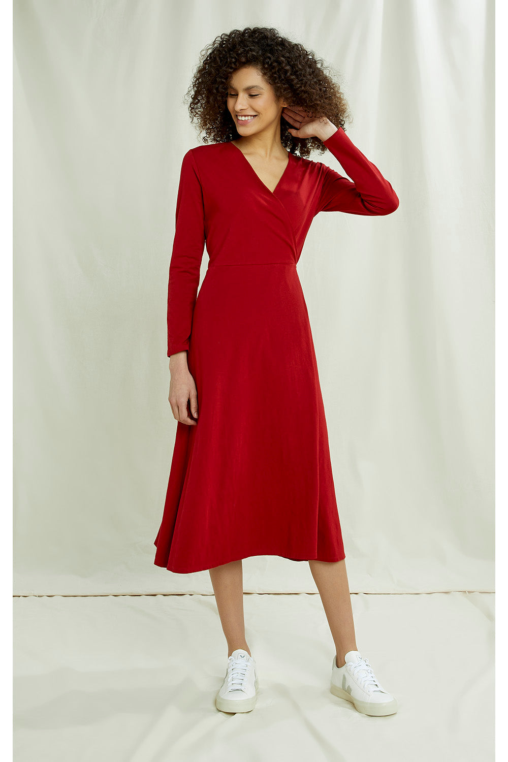 Robe portefeuille rouge en coton bio - mathilde