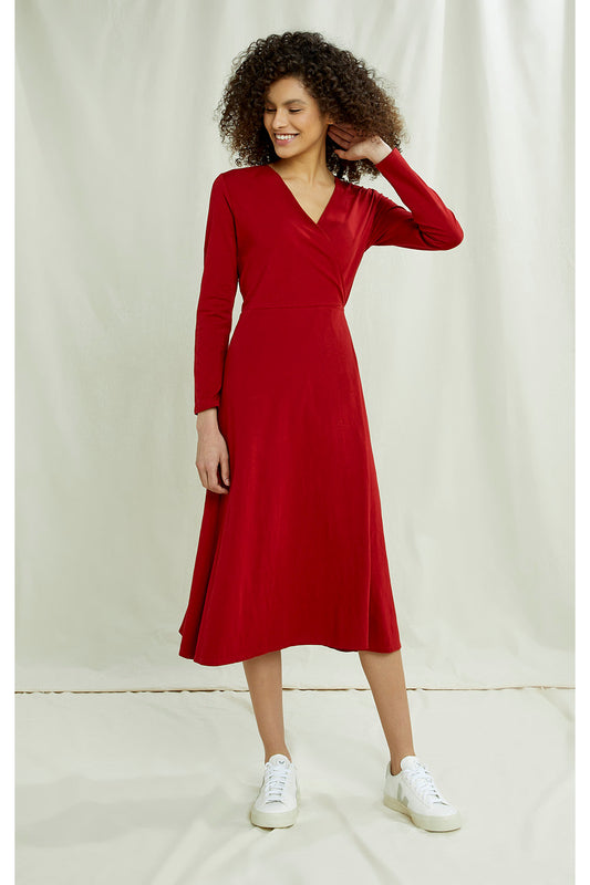 Robe portefeuille rouge en coton bio - mathilde