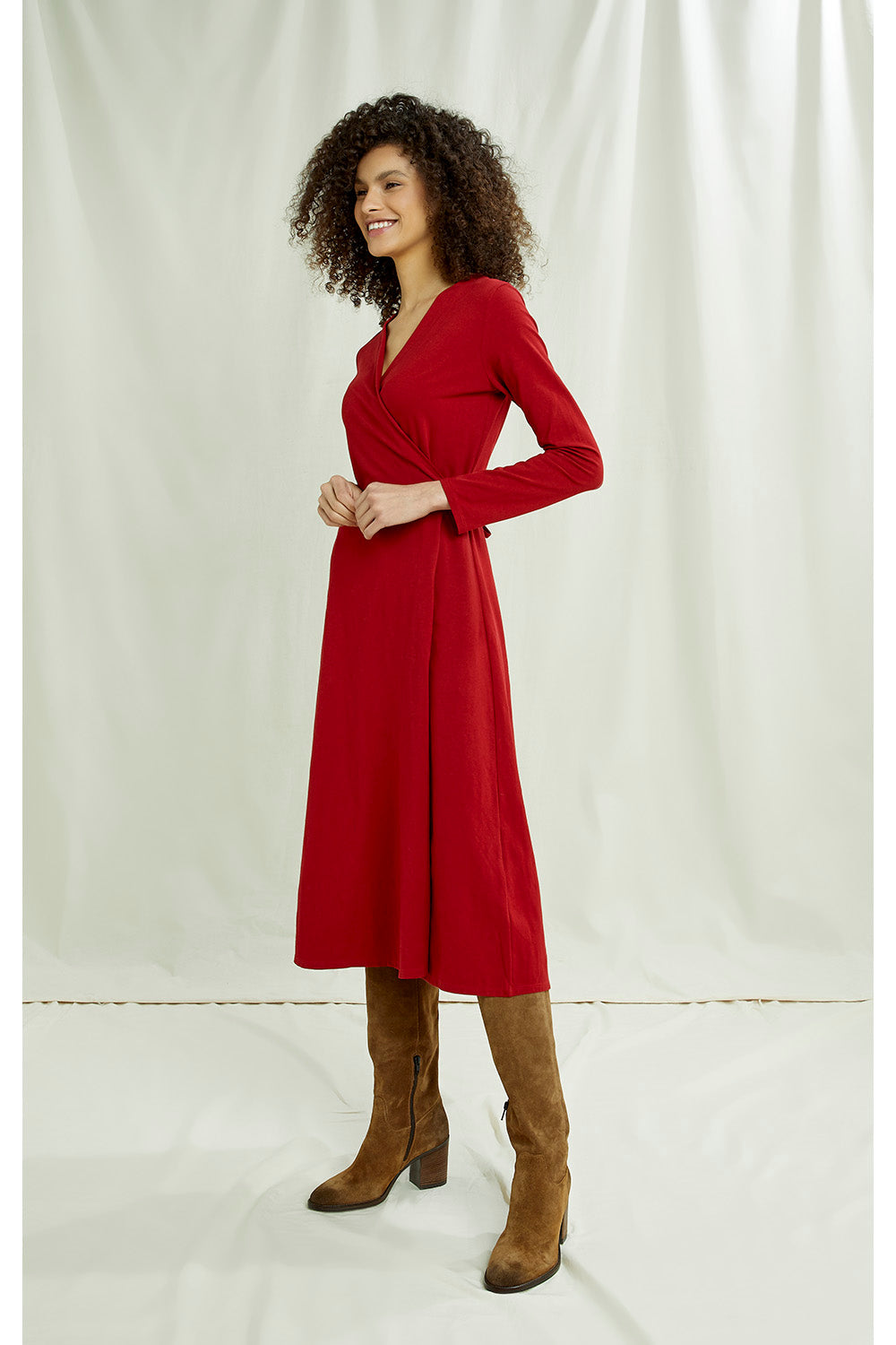 Robe portefeuille rouge en coton bio - mathilde