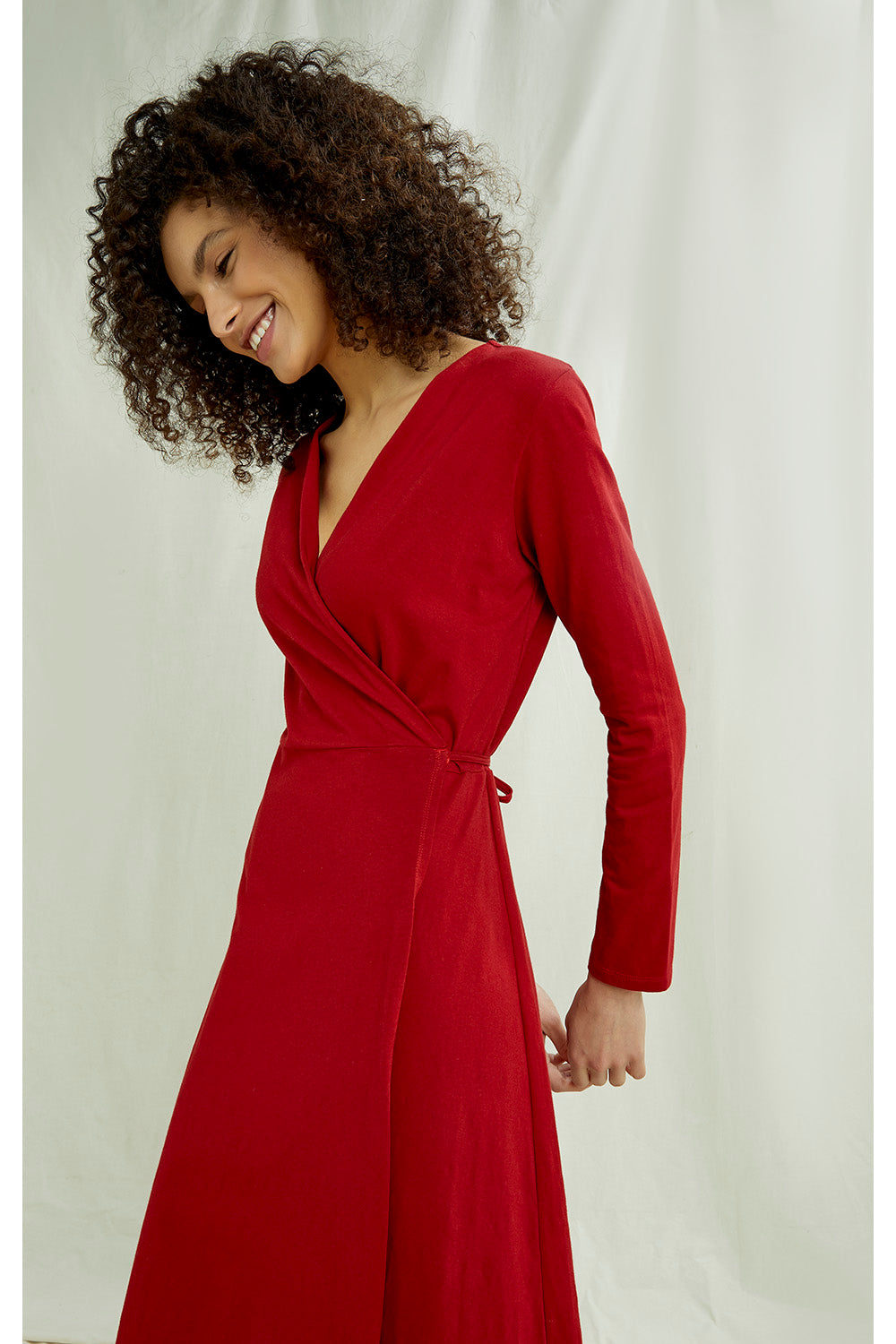 Robe portefeuille rouge en coton bio - mathilde
