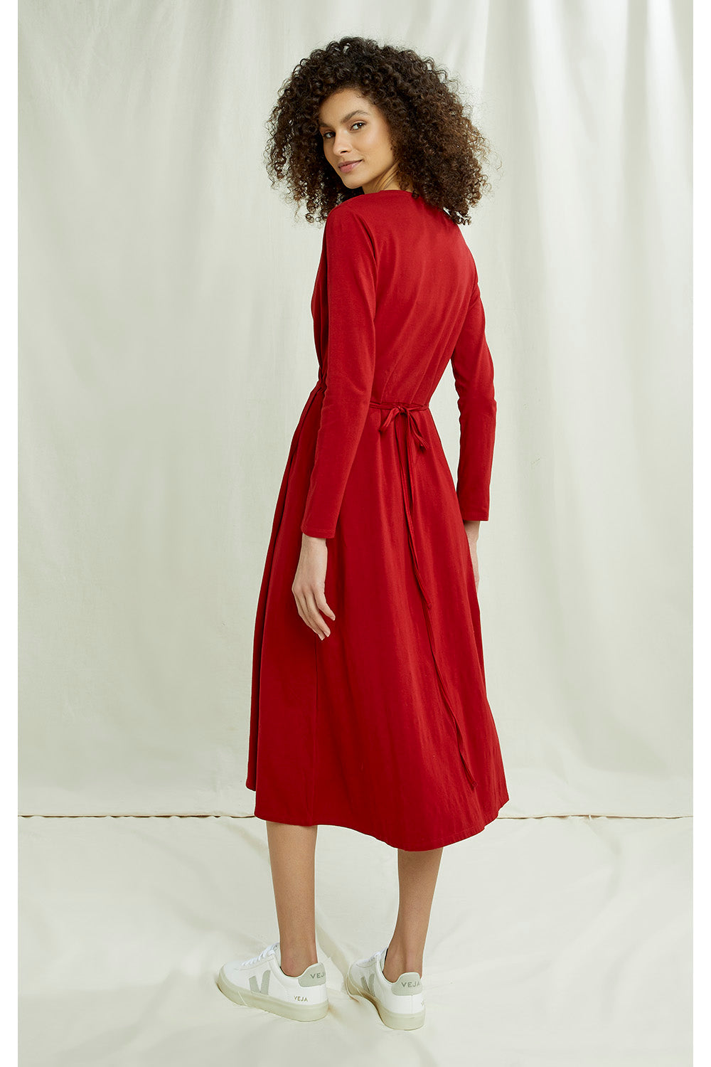 Robe portefeuille rouge en coton bio - mathilde