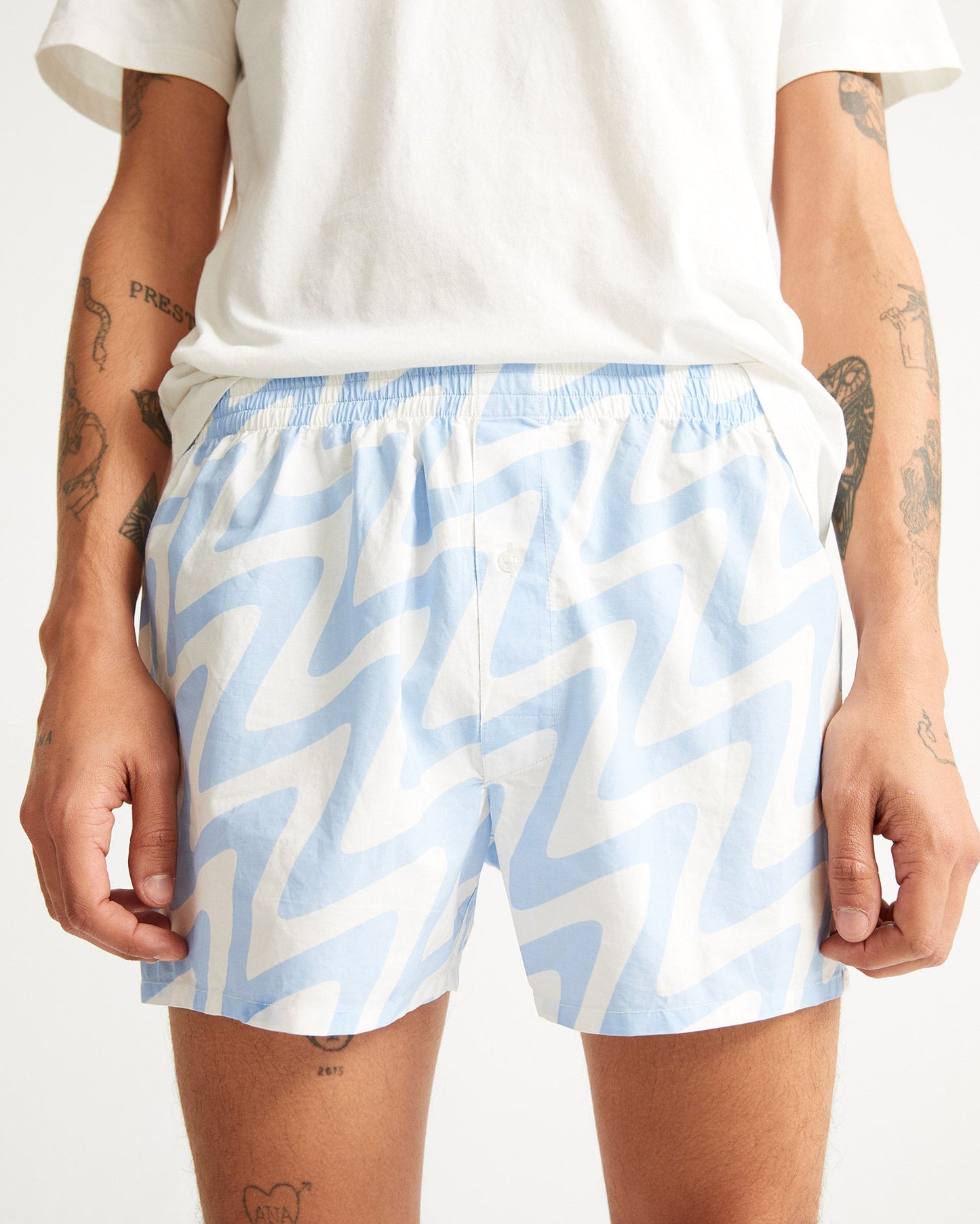 Caleçon bicolore bleu et blanc en coton bio - PSYCHO BOXER blue