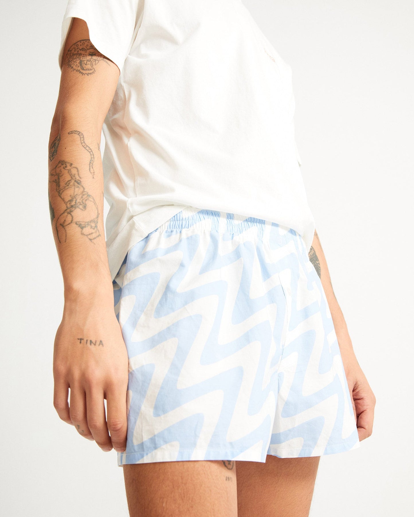 Caleçon bicolore bleu et blanc en coton bio - PSYCHO BOXER blue