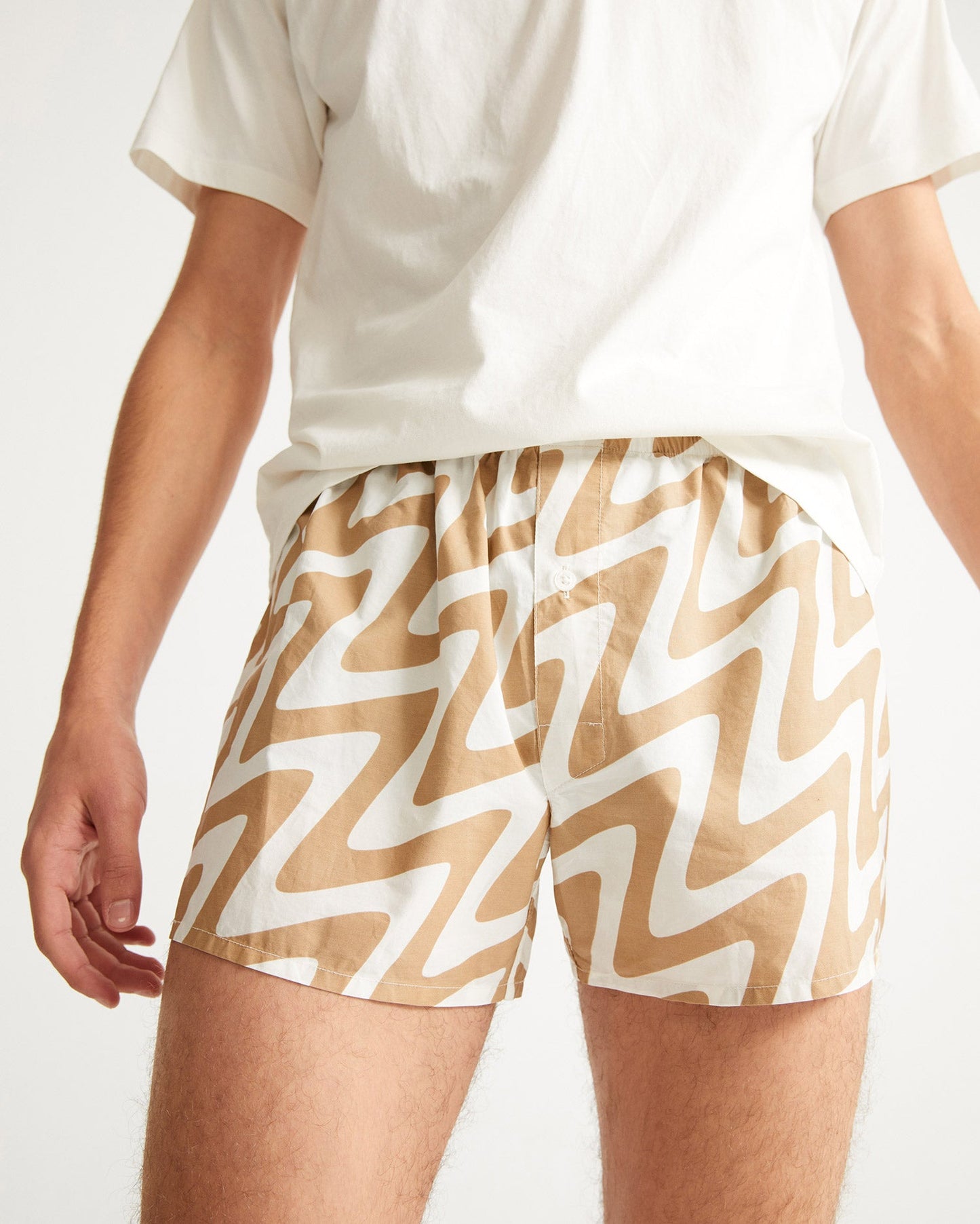 Caleçon bicolore beige et blanc en coton bio - PSYCHO BOXER camel